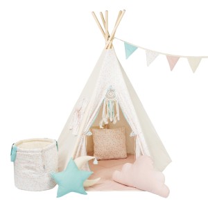Tipi dla dzieci Pudrowy Kwiatuszek  z matą i poduszkami