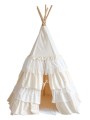 Namiot Tipi z falbanami Shabby chick z lnianą matą liść