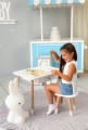 Stolik dziecięcy z szufladą i krzesełkiem króliczek – biały zestaw mebli