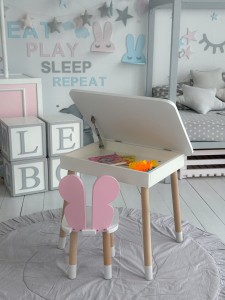 Stolik z krzesełkiem dla dziecka otwierany - Różowy Motyl