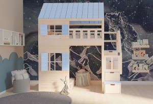 Łóżko na antresoli z Pełnym dachem i schodkami