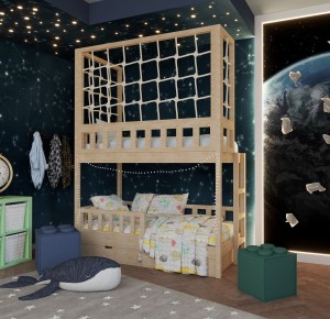 Łóżko Piętrowe z panelami sznurkowymi i drabinką