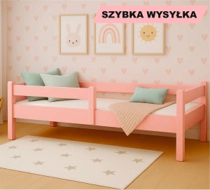 Łóżko dziecięce z barierkami Japońskie Montessori Różowe