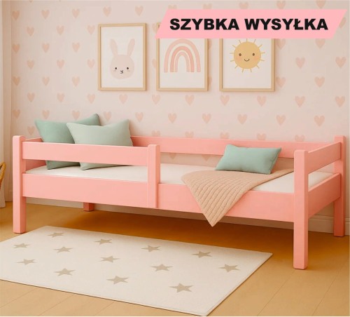 Łóżko dziecięce z barierkami Japońskie Montessori Różowe