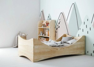 Łóżko dziecięce Drewniane  z barierkami, Montessori, podłogowe, niskie