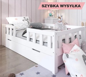 Łóżko dziecięce z szufladą i barierkami Lila Białe