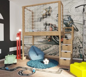Łóżko antresola ze sznurkowym zabezpieczeniem
