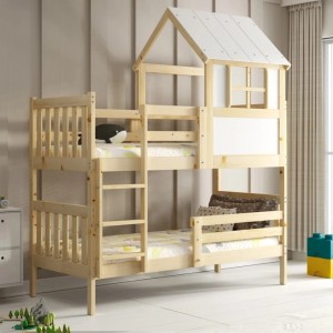 Łóżko piętrowe domek z daszkiem 90×190 cm | drewniane naturalne  | Kacper