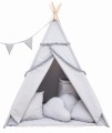 Cudny namiot tipi szary z pomponikami
