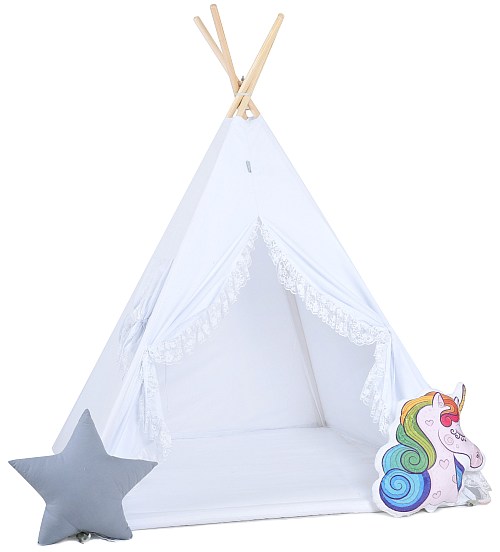 Tipi i poduszka dekoracyjna jednorozec z tecza