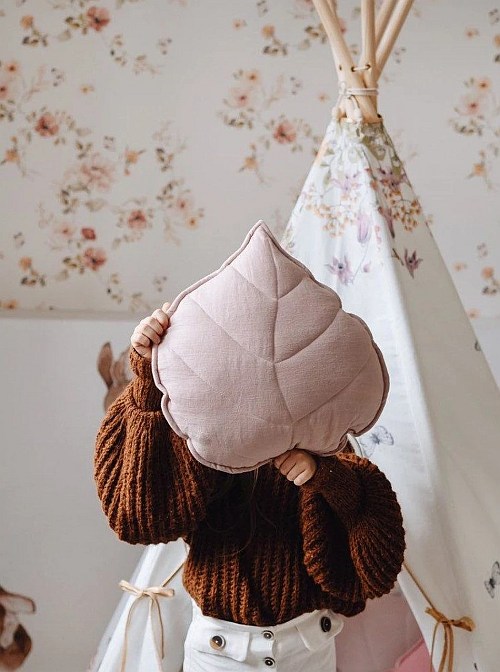 Poduszka Lisc Pudrowy Roz lniana